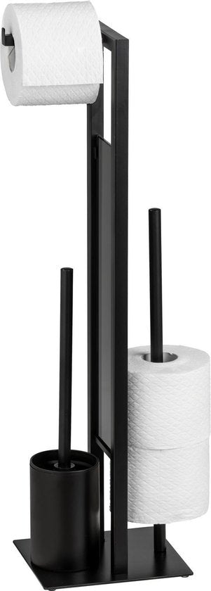 WENKO Toiletbutler Rivalta zwart - Toiletborstel met houder, Toiletrolhouder en Reserverolhouder vrijstaand
