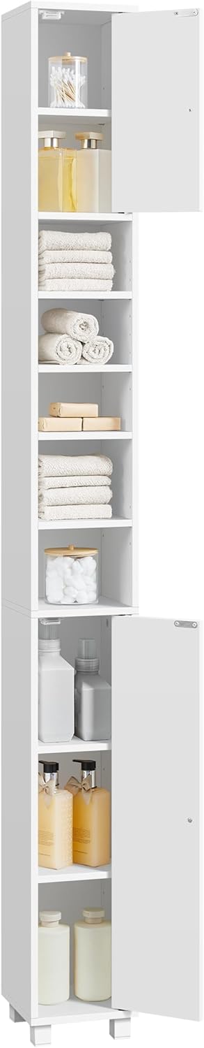 Yaheetech Badkamerkast Smal met 6 Verstelbare Legplanken 20 × 20 × 180,5 cm Wit