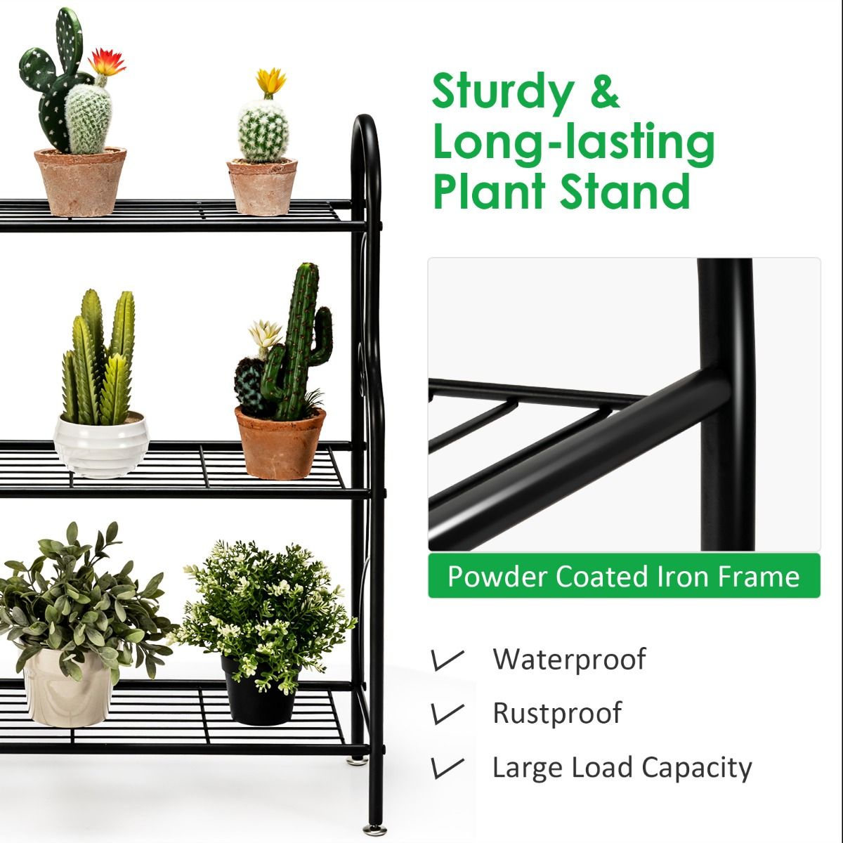 Coast Metalen Plantenstandaard - 3 niveaus - Multifunctionele opbergplank - Zwart 72 x 25 x 85 cm