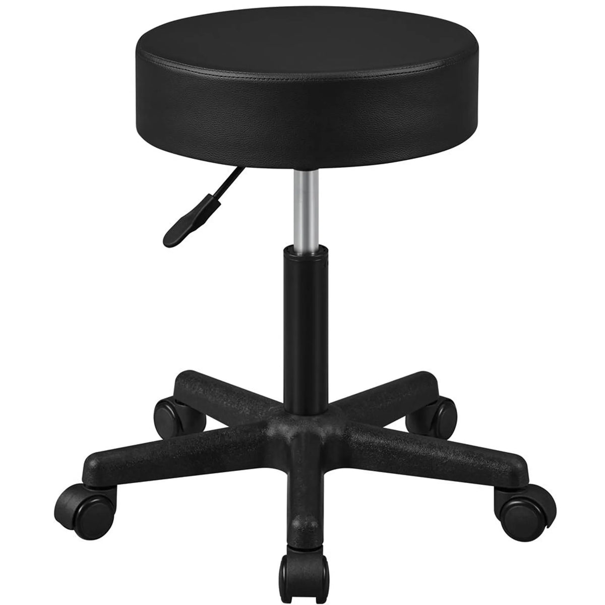 Yaheetech Barkruk In Hoogte Verstelbaar – Voorzien Van 10 cm Dik Zitkussen En 360° Draaifunctie En Stervoet Met Wielen – Voor Kantoor Studio En Keukeneiland – Zwart Kunstleer En Metaal – 50 x 50 x 46 – 61,5 cm