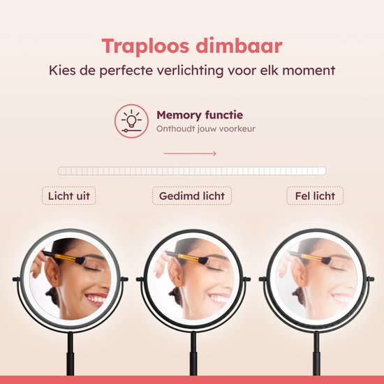 Fraay® XXL Make Up Spiegel met LED Verlichting - 10x Vergroting - Vergrootspiegel met Licht - Oplaadbaar - Scheerspiegel - Badkamerspiegel - Zwart