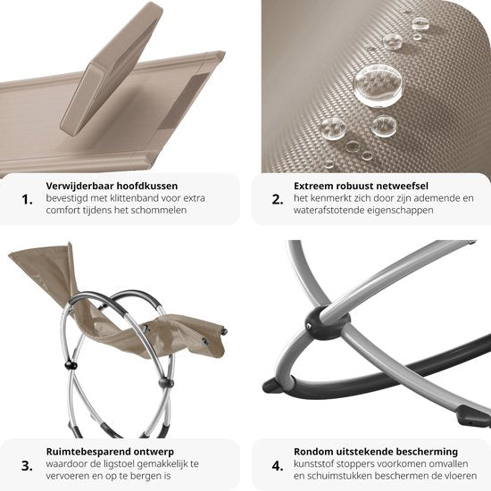 tectake® - ligstoel ligbed zonnebed - ergonomisch, opvouwbaar - Draagkracht 150 kg - beige -