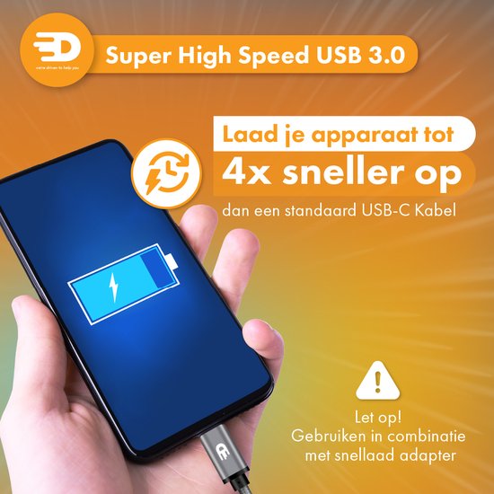 Drivv. USB naar USB C Kabel - Snellader - USB C Data en Oplaadkabel - 5 meter - Geschikt voor Samsung, iPhone 15 & Meer - Space Grey