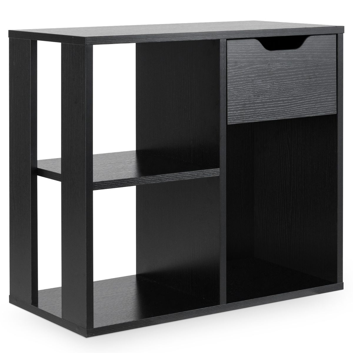 Coast Houten boekenrek met lade - 3 open vakken - zwart - 60 x 30 x 53 cm