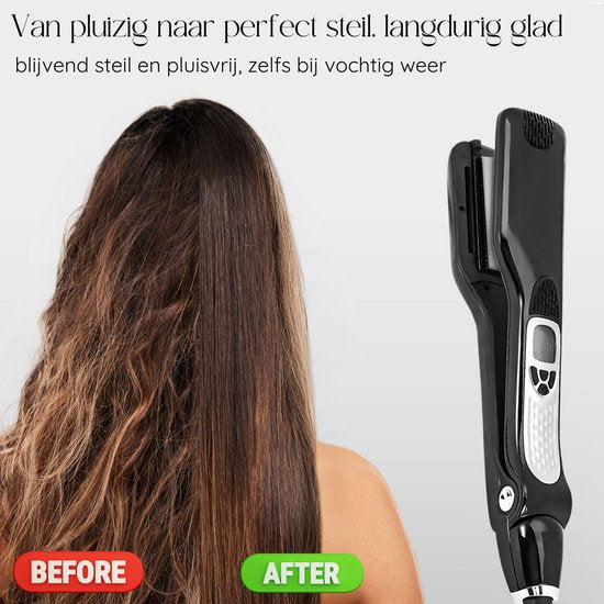 Sansbeauté® Stoomstijltang - Stoom Stijltang - Brede Platen - Professionele Stijltang – stoomstijltangs - Zwart