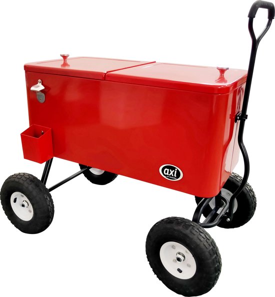 AXI Bolderwagen Cooler in Rood - Bolderkar - Koeler met wielen - 76L inhoud - Koelbox met aftapkraan