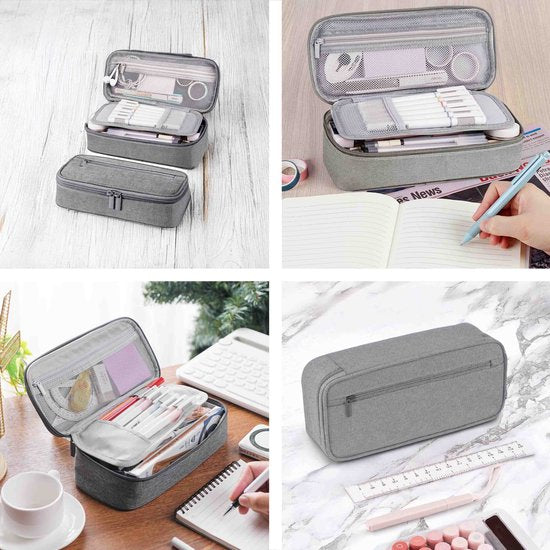 Diydash Etui - Pennenzak - Pennenetui - Schooletui - Grote Etui - Schoolspullen - Trousse Scolaire - Voor meisjes, jongens en volwassenen - Grijs