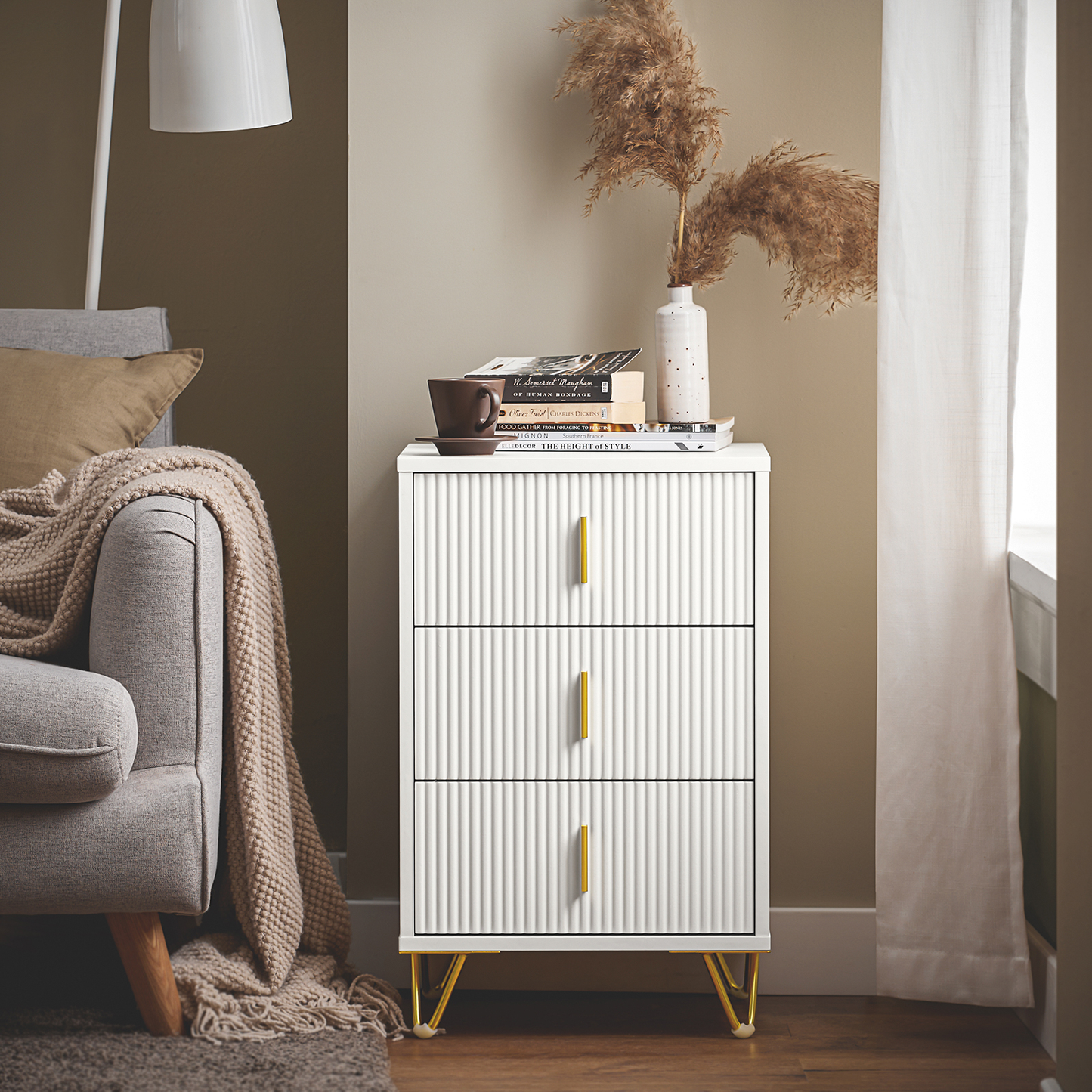 SoBuy Nachtkastje FBT115-L-W - 3 Schuifladen - 40 x 40 x 64 cm - Wit