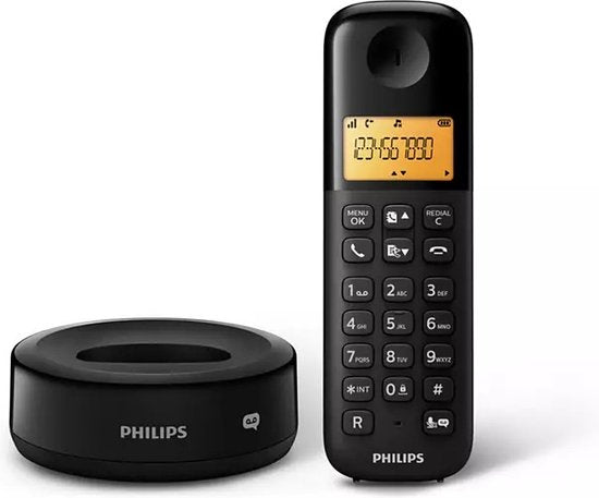 Philips Draadloze telefoon - D1651B/01 - DECT - Huistelefoon - Vaste Lijn - Nummerherkenning - Storingsvrij bereik - Zwart
