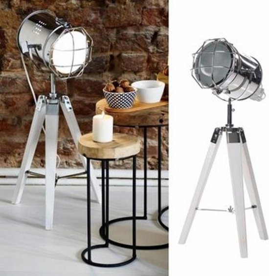 Staande vloerlamp statief Boomi industrieel retro design wit zilver