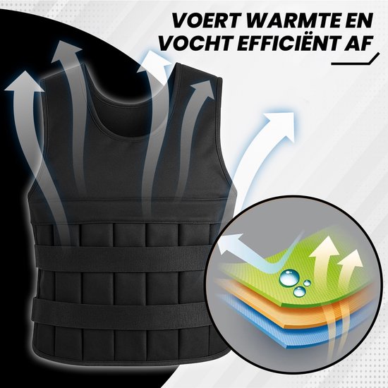 Fitby Verstelbaar Gewichtsvest 20KG - Weighted Vest - Gewichtsvesten - Gewichten - Krachtraining & Crossfit - Cardio - Geschikt vanaf maat L- Zwart