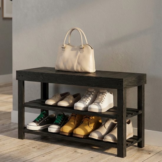 Bayt Schoenenrek - Schoenenkast - Schoenenbank - Hout - Zwart - 28 x 45 x 70 cm