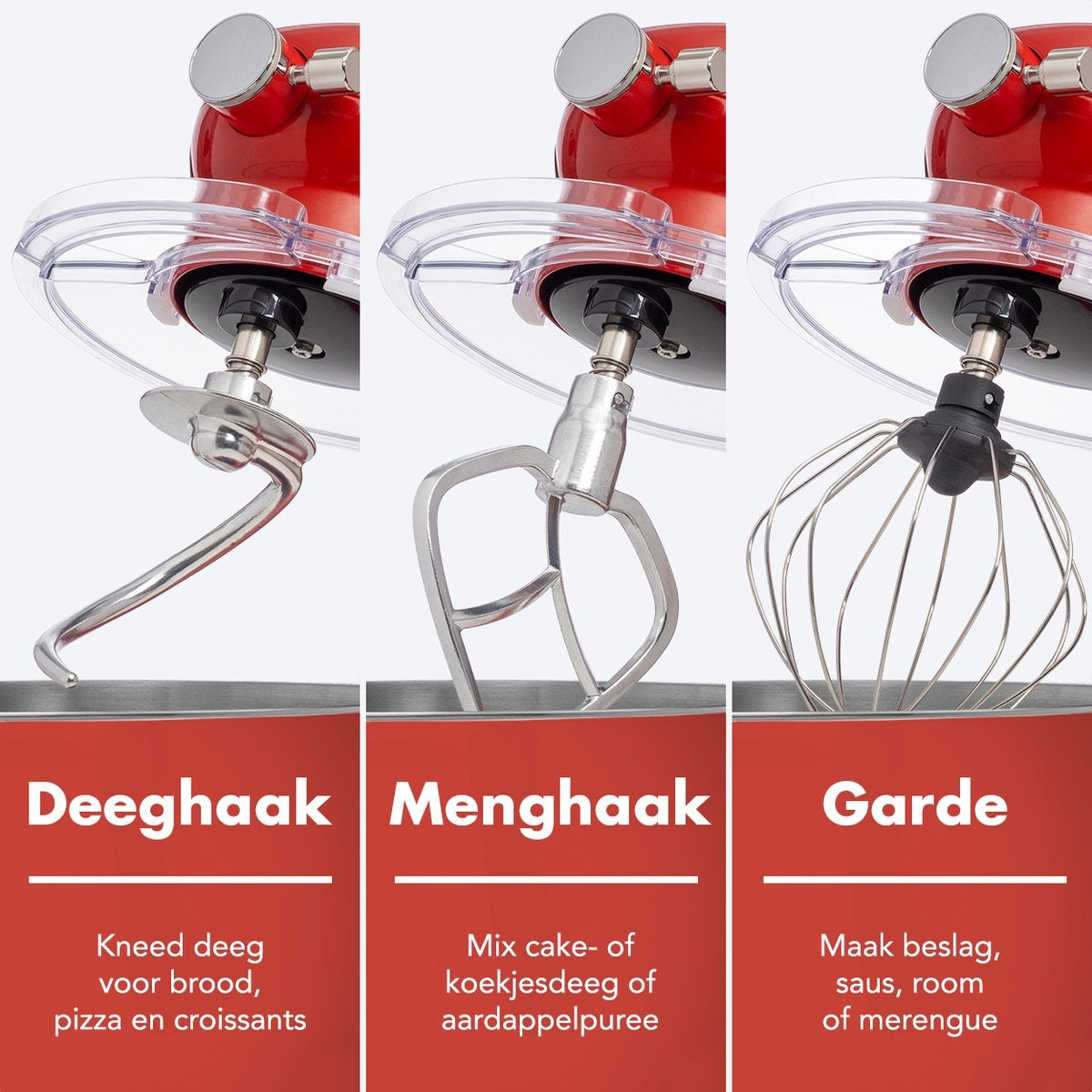 KitchenBrothers Keukenmachine - Keukenrobot - 6L Mengkom - 1800W - Aluminium - Rood
