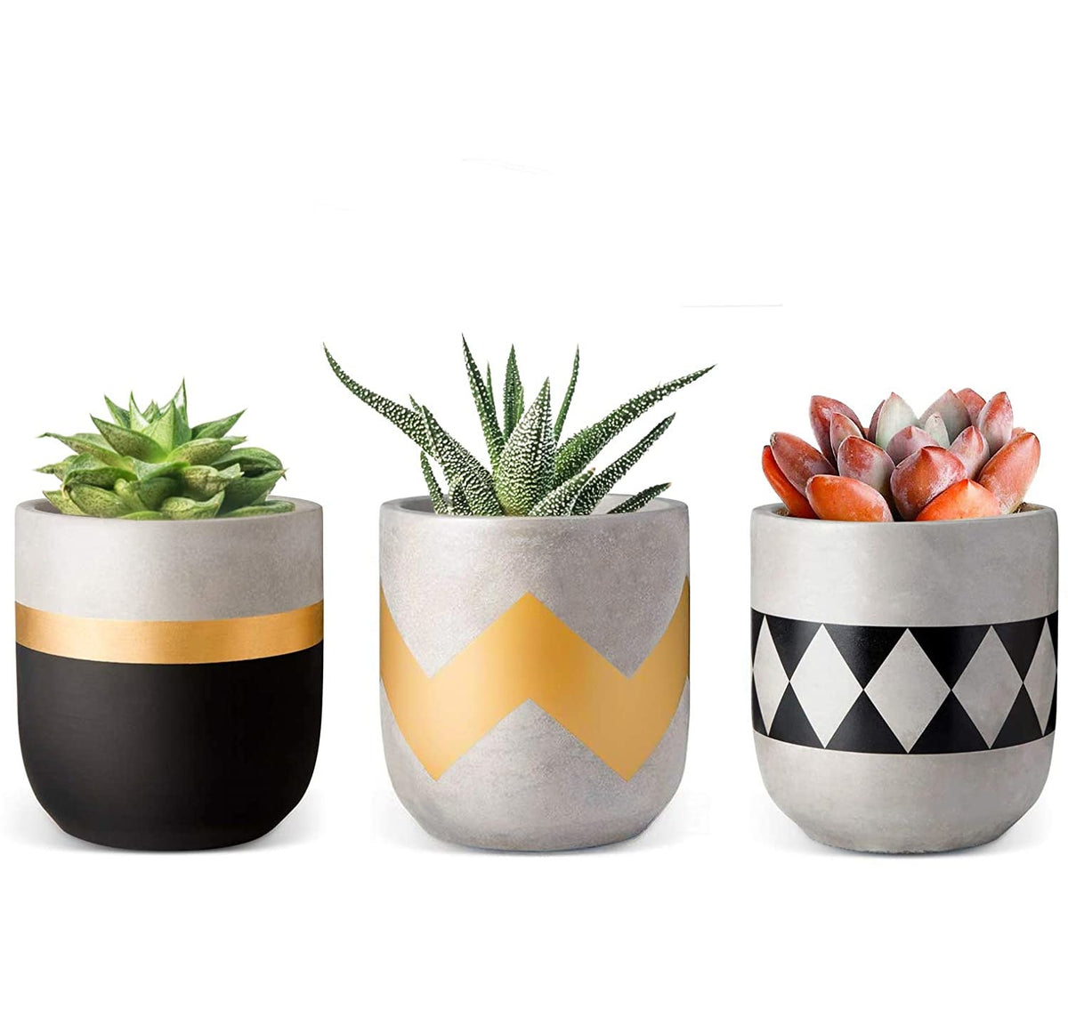Gadgy Kunstplanten voor Binnen - 3 stuks - Kunst Vetplantjes in Stenen Pot - Nepplant - 13 tot 16 cm