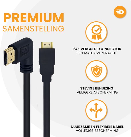 Drivv. HDMI Kabel 2.1 - Haaks - Ultra HD 8K - HDMI naar HDMI - 2 meter - Zwart