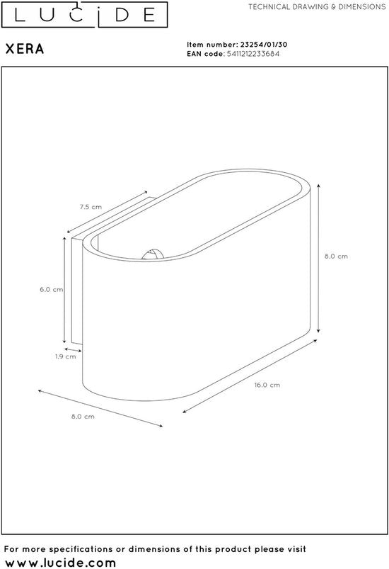 Lucide XERA - Wandlamp - 1xG9 - Zwart