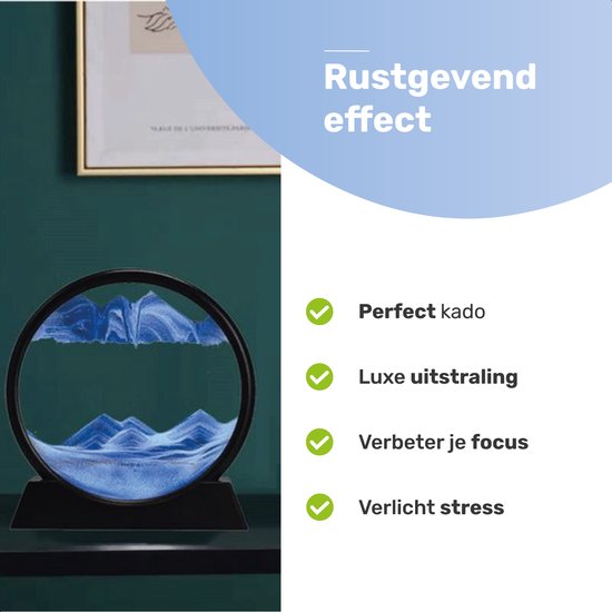 Zandkunst XL - Blauw - Diameter van 30cm - 360° - Zandkunst - In glas - Zandloper - Decoratie - Bewegende zandkunst