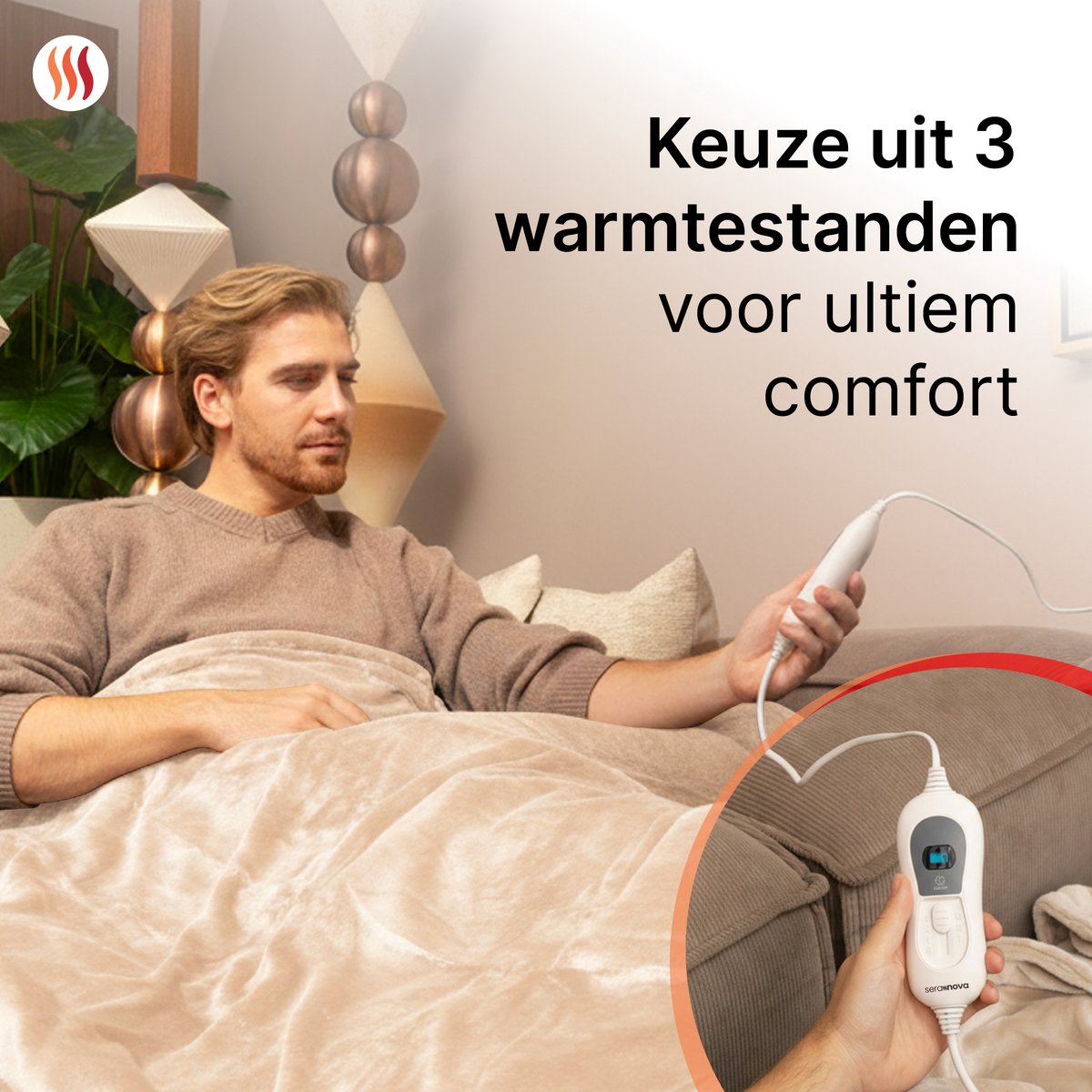 Seranova Elektrische Deken - 160x120 cm - 1 Persoons Warmtedeken - Dubbelzijdig Fleece - Knuffeldeken - Beige
