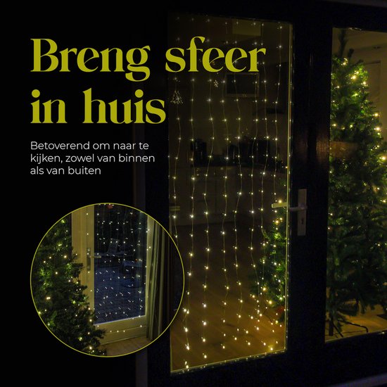 Giftmas Lichtgordijn – 200 LED’s Warm Wit – 1x2M – Voor Deur of Doorgang – Binnen en Buiten– Afstandsbediening – Sfeerverlichting - Kerstverlichting