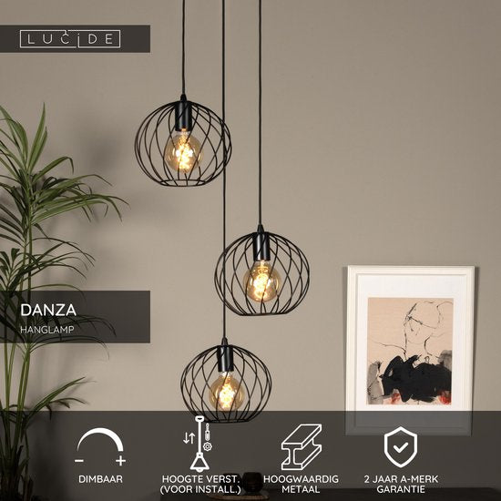 Lucide DANZA - Hanglamp - Ø 50 cm - 3xE27 - Zwart