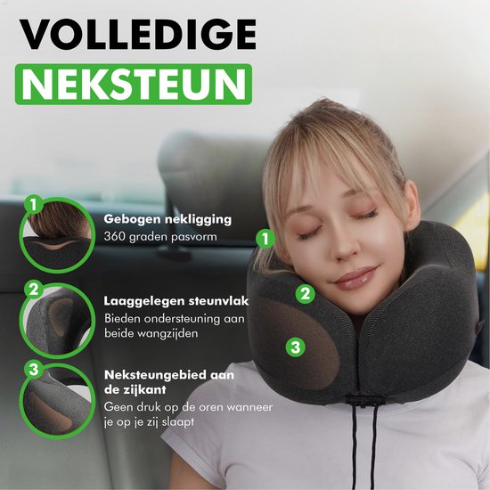 Travelhawk Nekkussen - Luxe Reiskussen - Memory Foam - Nekkussen Vliegtuig, Auto, Bus, Trein en Camping - Nek Kussens - Zwart