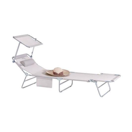 SoBuy Ligbed met Zonneklep - Opvouwbaar - Max. 120 kg - 195 x 63 x 30 cm - Beige