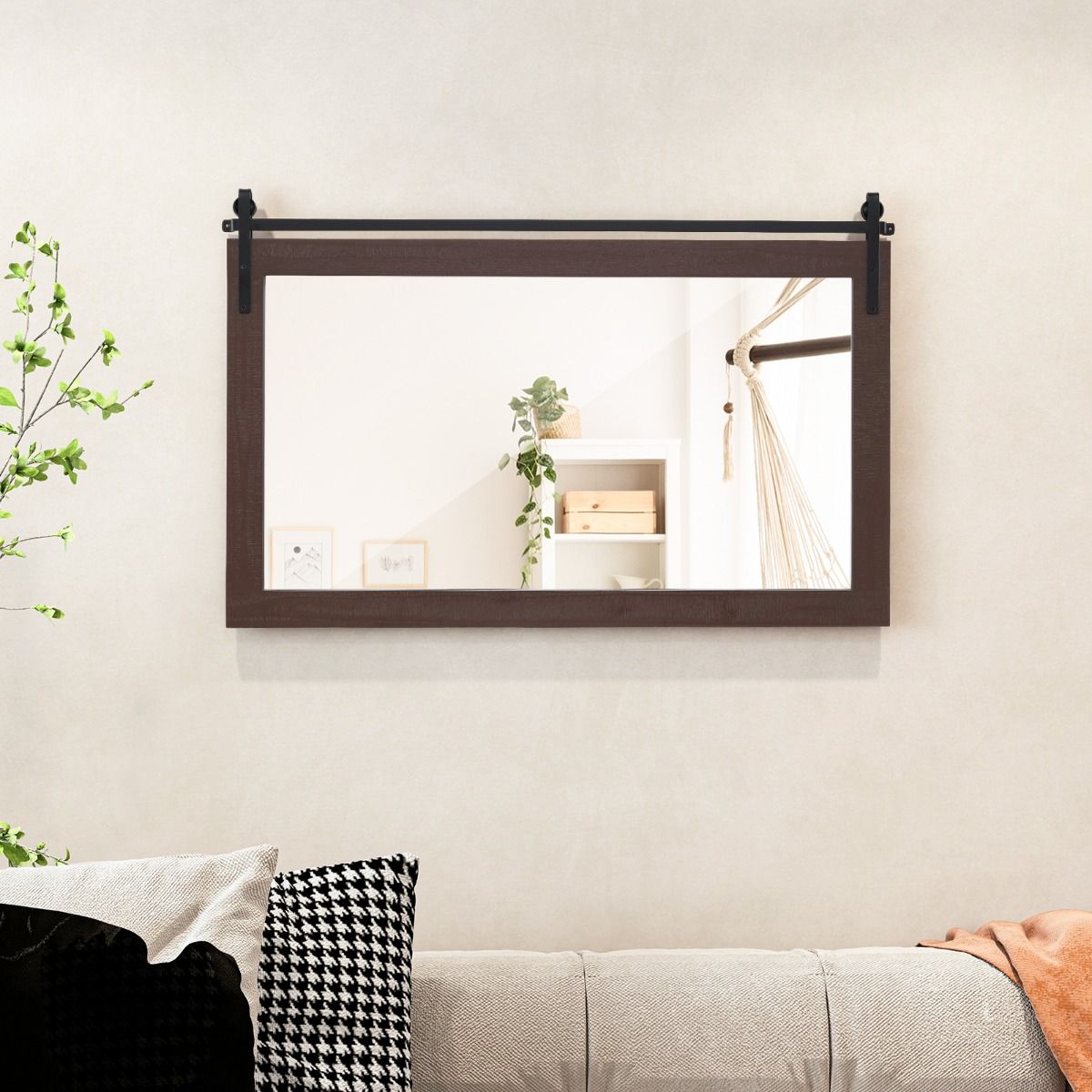 Coast Wandspiegel - rechthoekig massief houten frame - onbreekbaar glas - donkerbruin 100 x 66 cm