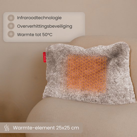 Auronic Warmtekussen - Teddy - 45x60 - Draadloos - Oplaadbaar - Elektrisch kussen - Infrarood - Taupe