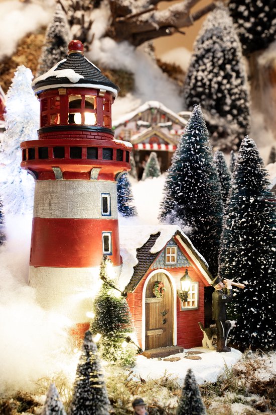 Luville Kerstdorp Miniatuur Bristle Bomen Set van 21 Stuks - Kerstversiering voor Binnen - Kerst Decoratie voor Kerstdorp - Diverse Hoogtes tot H22 x Ø8 cm - Groen