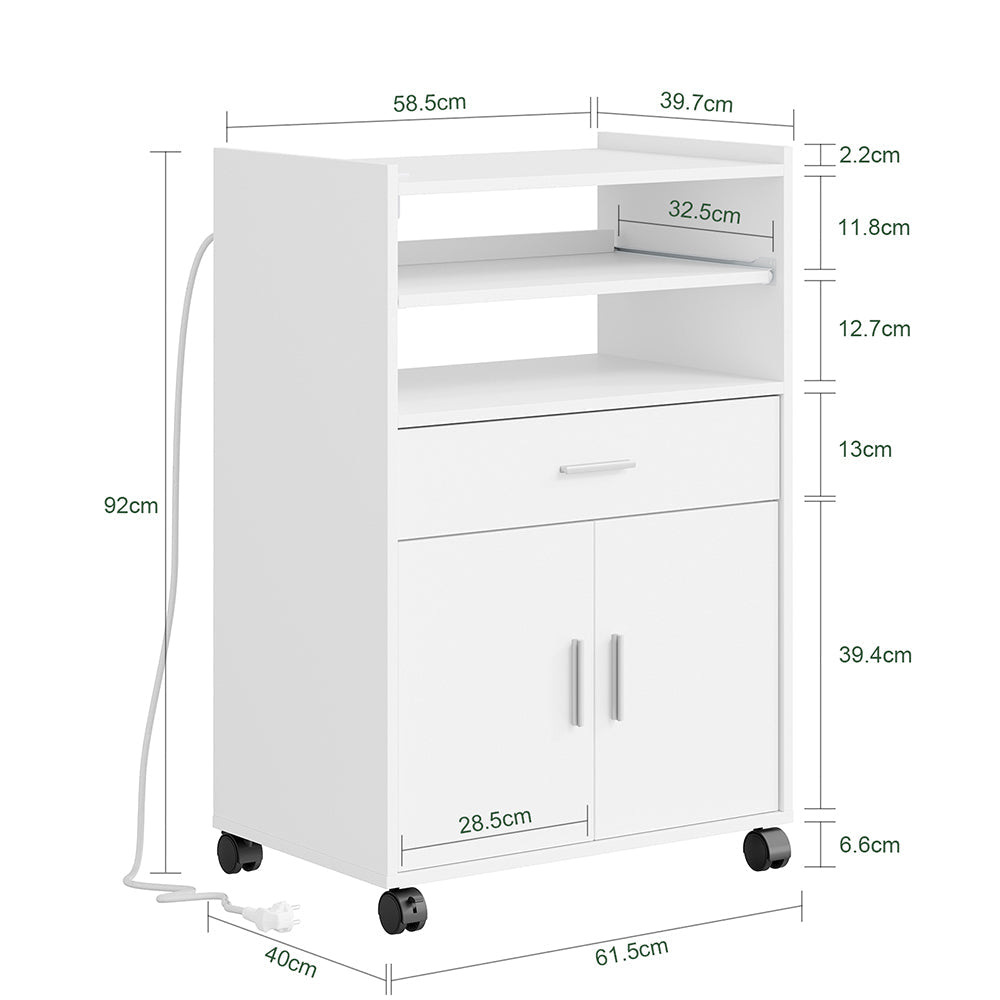 SoBuy Keukenwagen met 4-in-1 Stopcontacten - Wielen en Poten - Wit - 61,5 x 40 x 92 cm