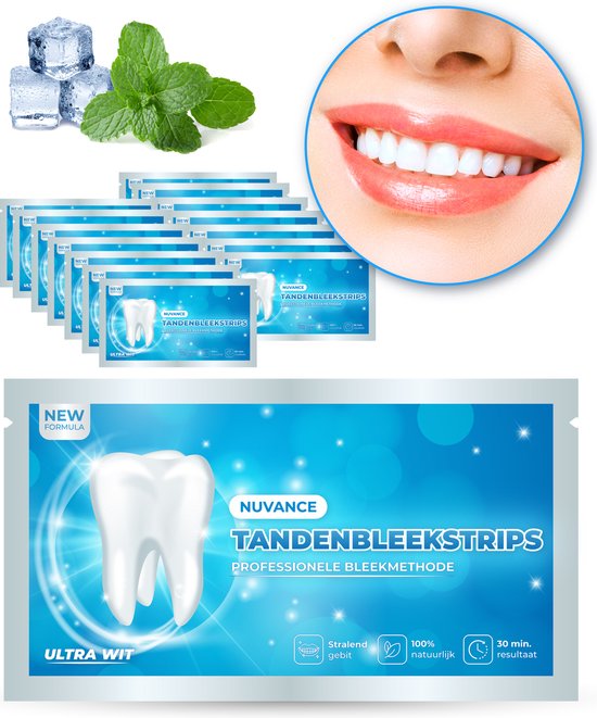 Nuvance - Tandenbleekstrips - Tanden Bleekstrips - Tandenbleekset - Tanden Bleken - met 0% Peroxide - Witte Tanden - 14 Sets/28 Strips