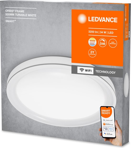 LEDVANCE Armatuur: voor plafond, SMART+ instelbaar wit / 32 W, 22-…24- V, stralingshoek: 11-, instelbaar wit, 3-65- K, body materiaal: polymethylmethacrylaat (PMMA), IP2-