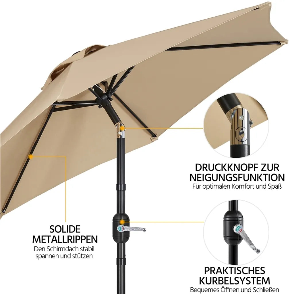 Yaheetech Parasol - Kantelbaar - Crank - 226 cm - Lichtbruin
