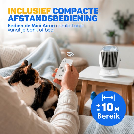 Vulpes Goods® Tech - Mini Airco ELITE - Mobiele Luchtkoeler met Afstandsbediening - Aircooler 6in1 - 3 luchtbevochtigingsstanden met Swingfunctie - 3 windsnelheden - 100% Anti-lek - Incl. kabel & adapter meegeleverd - Thuis & Kantoor