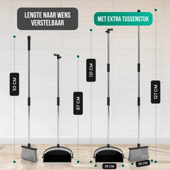 Avalo Stoffer en Blik met Lange Steel - Verstelbaar 87-127cm - Zwart