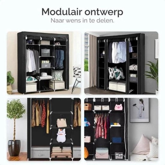 Goliving Opvouwbare Kledingkast - Garderobekast - Kleerkast - Stoffen Vouwkast - Campingkast - Zwart