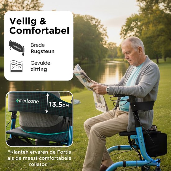 Medzone Rollator Lichtgewicht en Opvouwbaar - Zitfunctie - Binnen en Buiten - Rugleuning en Wandelstok Houder - Blauw