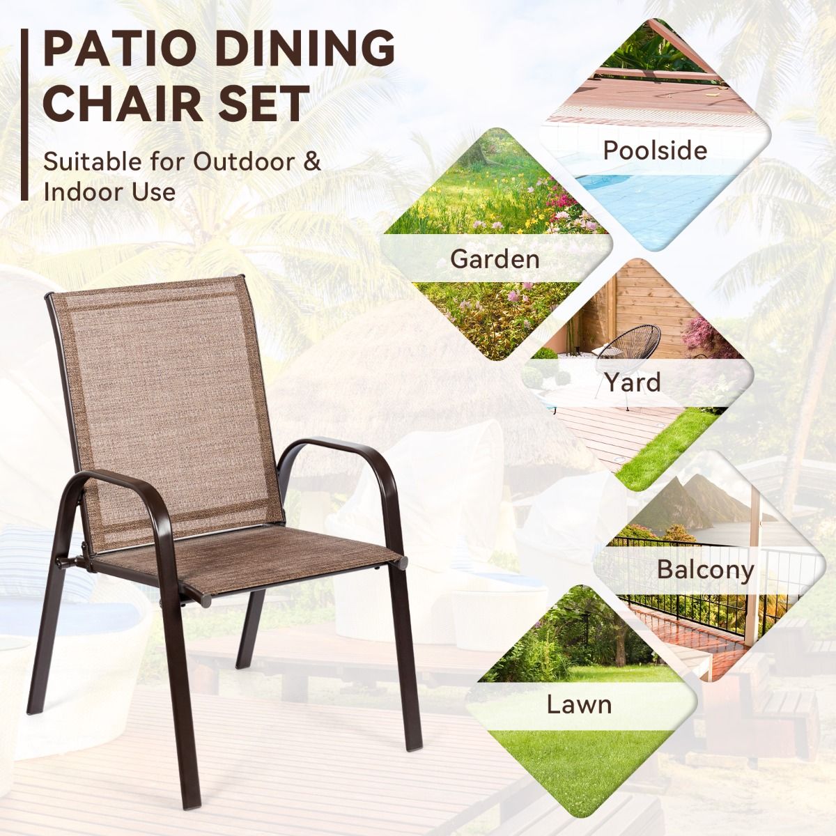 Coast 2-delige tuinstoelenset - ademende stof - versterkt metalen frame - beige