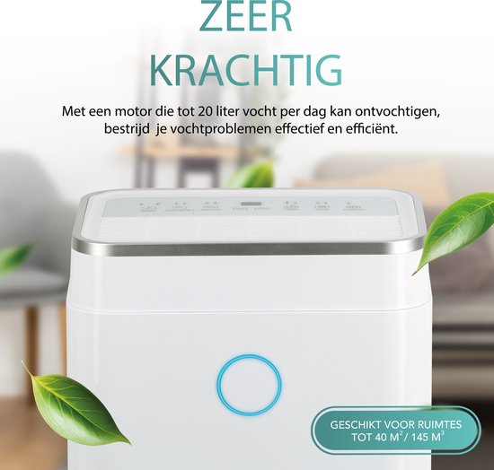 Aironex – Luchtontvochtiger En Luchtreiniger – 20 l Capaciteit & Met Wasdroogfunctie – Extreem Stil Met Led-Display – Voor Woonkamer En Slaapkamer – Wit Kunststof