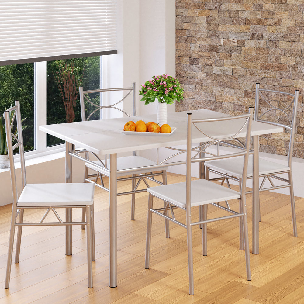 Casaria Eettafel Set 5 delige -Eettafel + 4 stoelen - Wit