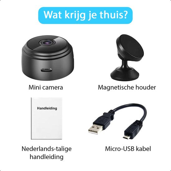 Tech Essentials Mini Verborgen Spy Camera - 1080P - Met WiFi APP - Micro Geheime Beveiligingscamera - Binnenhuis - Spionage - Nannycam - afluisterapparatuur - Zwart