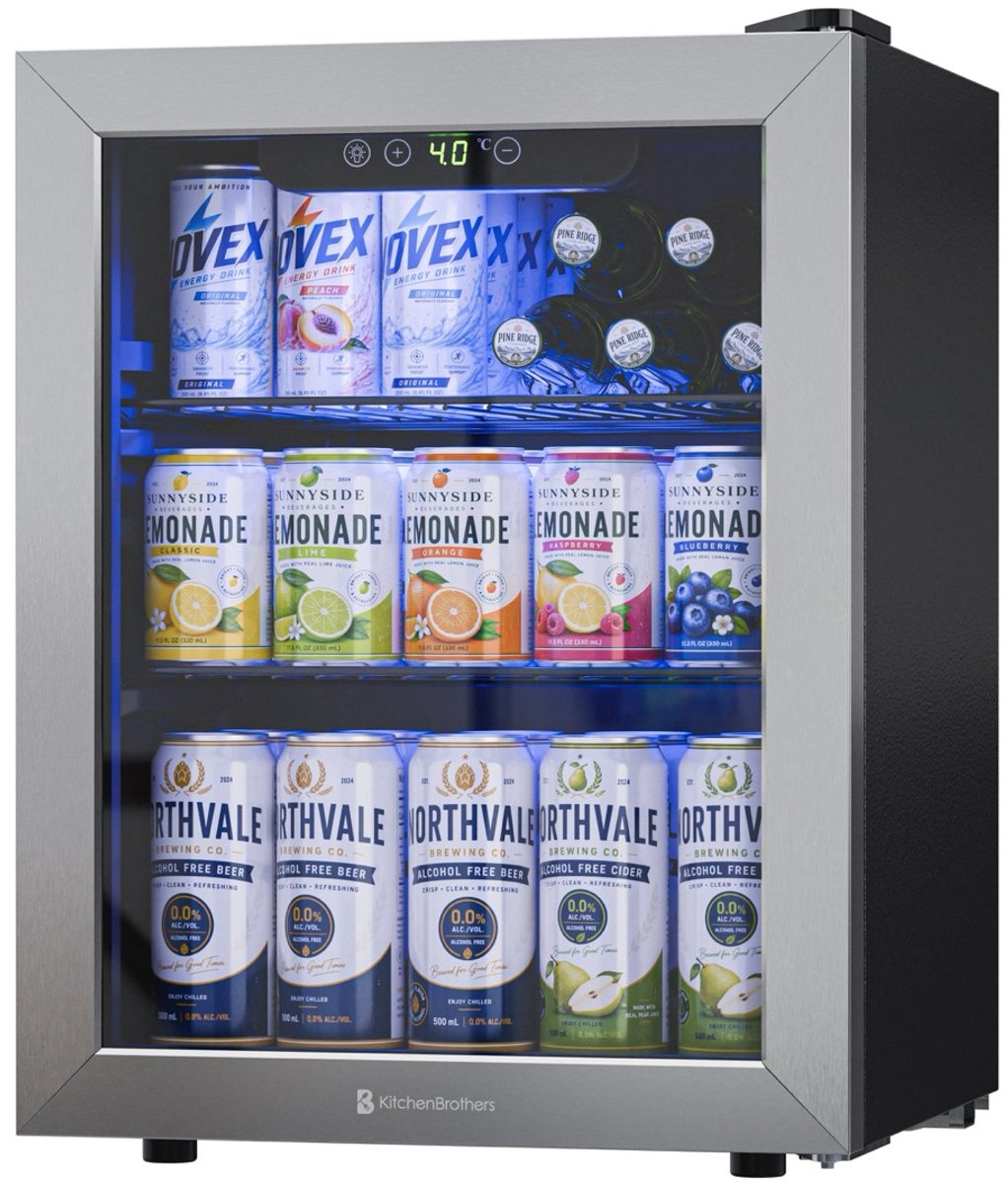 KitchenBrothers Drankkoelkast 48L - Mini Koelkast met Glazen Deur - Minibar - Ruimte voor 68 Blikjes - Zwart