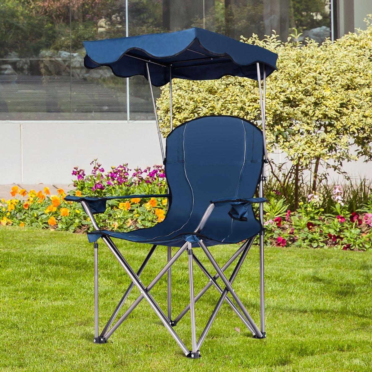 Coast Opvouwbare campingstoel- zonneluifel- bekerhouder Draagtas-96,5 x 67,5 x 130 cm - blauw