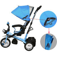 Spielwerk Driewieler met Duwstang \u2013 Afneembare Mand Zonnekap - Blauw