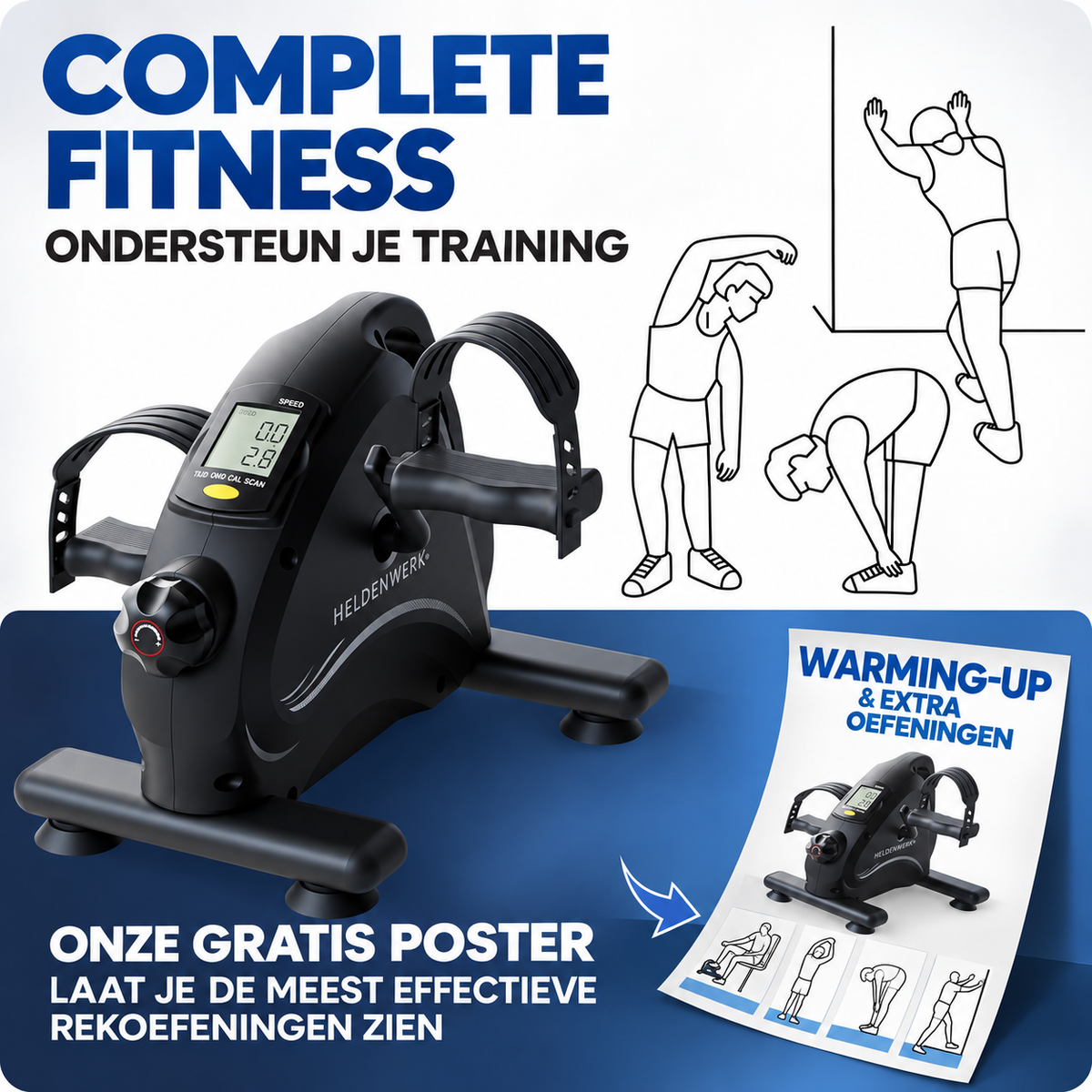 Heldenwerk Stoelfiets - Pedaaltrainer - Compact  - 44x40x30cm - Zwart - Incl. Antislip mat & Calorie teller