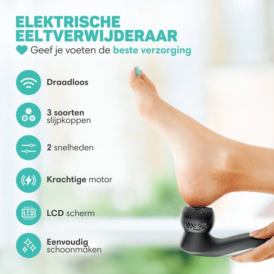 Vulpes Goods® BeautyCare – Elektrische Eeltverwijderaar PRO – 6 Eeltschijven – USB Oplaadbaar – IPX7