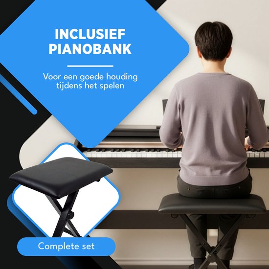 Finesse Digitale Piano - 88 Gewogen Toetsen - met Frame, Pedalen & Kruk - Keyboard Piano - Elektrische Piano - Volwassene & Kind