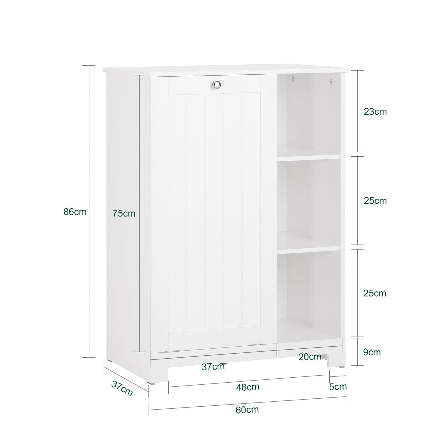 SoBuy Waskast met Waszak - 3 Planken - 1 Wasmand - 60 x 37 x 86 cm - Wit