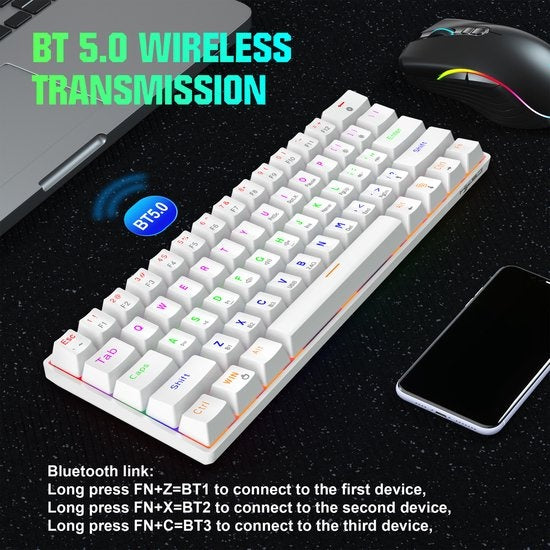 Fuegobird V600 Bedraad Gaming Toetsenborden - Membraan Toetsenbord - RGB Verlichting - 96 keys - Grijs wit