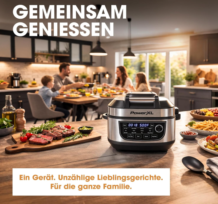 PowerXL Multi-koker 12-in-1 Zonder Grillplaat - 5,7 L - 1200 W - Zilver/Zwart - Airfryer en Slowcooker